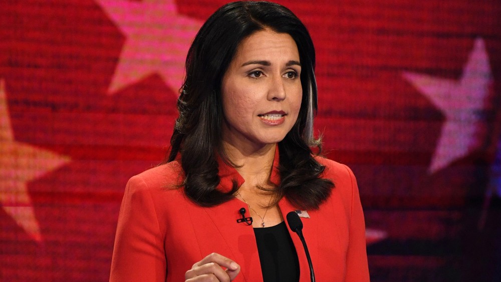 Image: Tulsi Gabbard speaks during the first Democratic primary debate of the 2020 presidential campaign season.