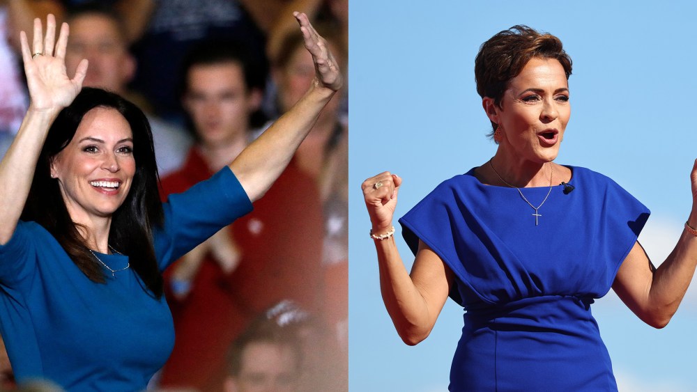 Photo diptych: Republican candidate for Michigan Governor Tudor Dixon and Arizona Republican nominee for Arizona governor Kari Lake.