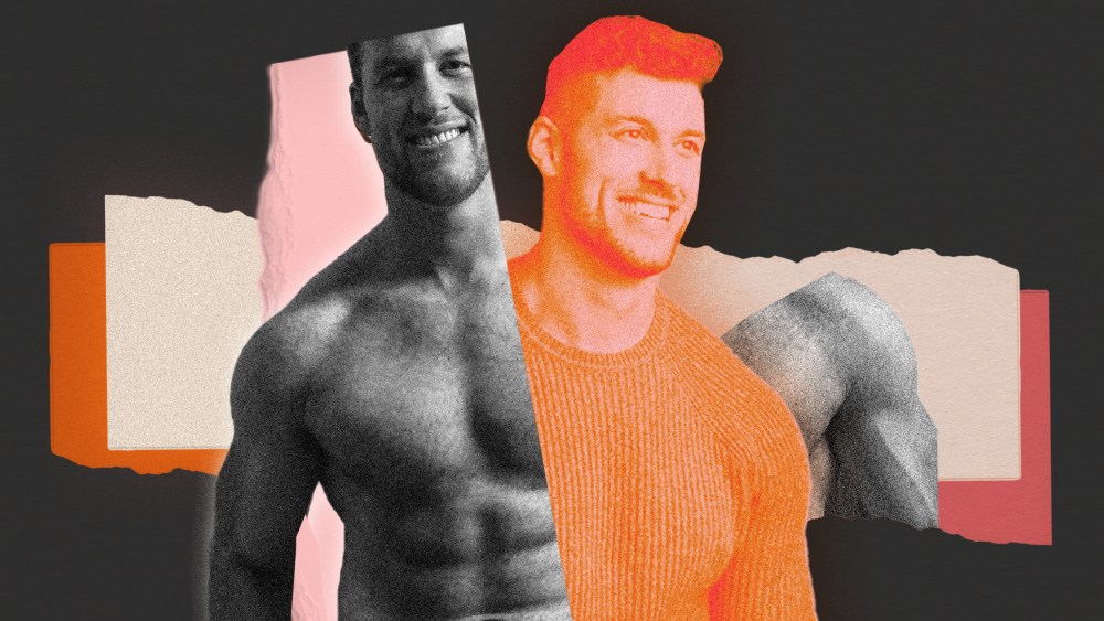 Photo collage: Cut outs of images of The Bachelor contestant Clayton Echard.