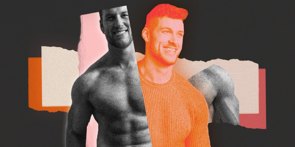 Photo collage: Cut outs of images of The Bachelor contestant Clayton Echard.