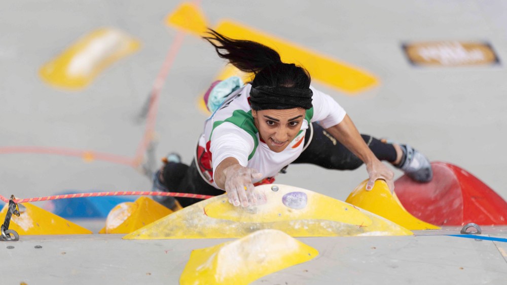 Image: Iranian climber Elnaz Rekabi during the finals of the Asian Championships of the IFSC in Seoul, South Korea.