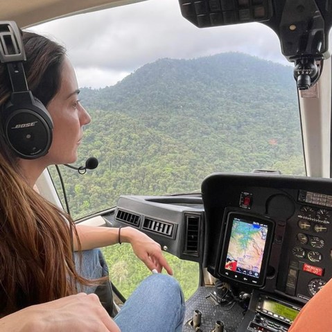 Mariana Atencio travels to Boquete, Panama in a helicopter