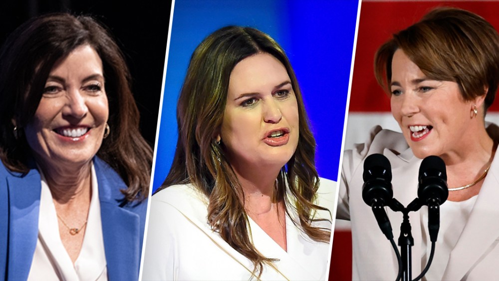 New York Gov. Kathy Hochul, Arkansas Gov.-elect Sarah Huckabee Sanders and Massachusetts Gov.-elect Maura Healey.