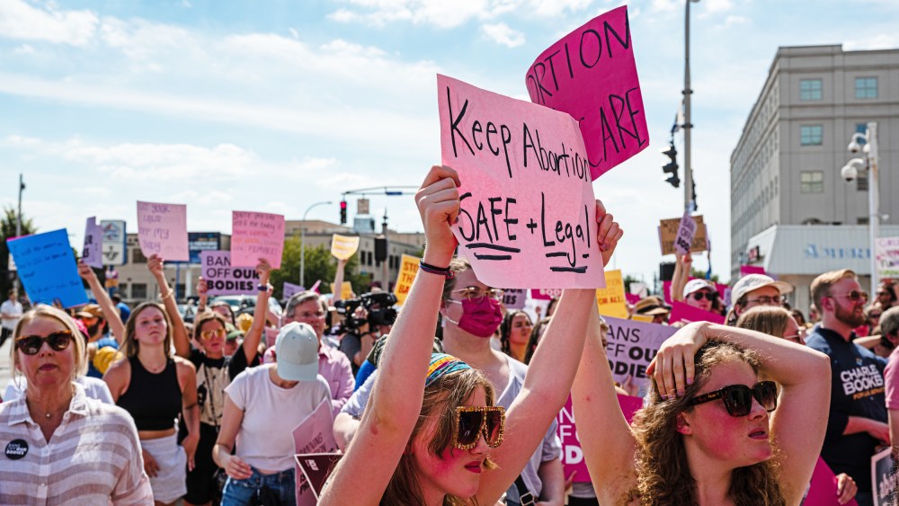Abortion rights demonstrators protest the Supreme Court's decision in the Dobbs v Jackson Women's Health case