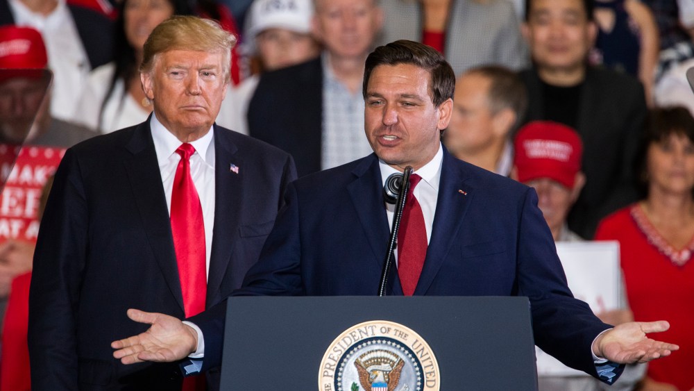 Ron DeSantis and Donald Trump at a campaign rally in Pensacola, Fla, on Nov. 3, 2018.