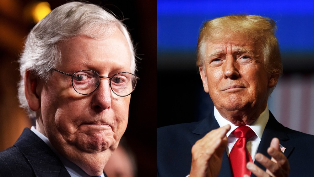 Photo diptych: Mitch McConnell and Donald Trump