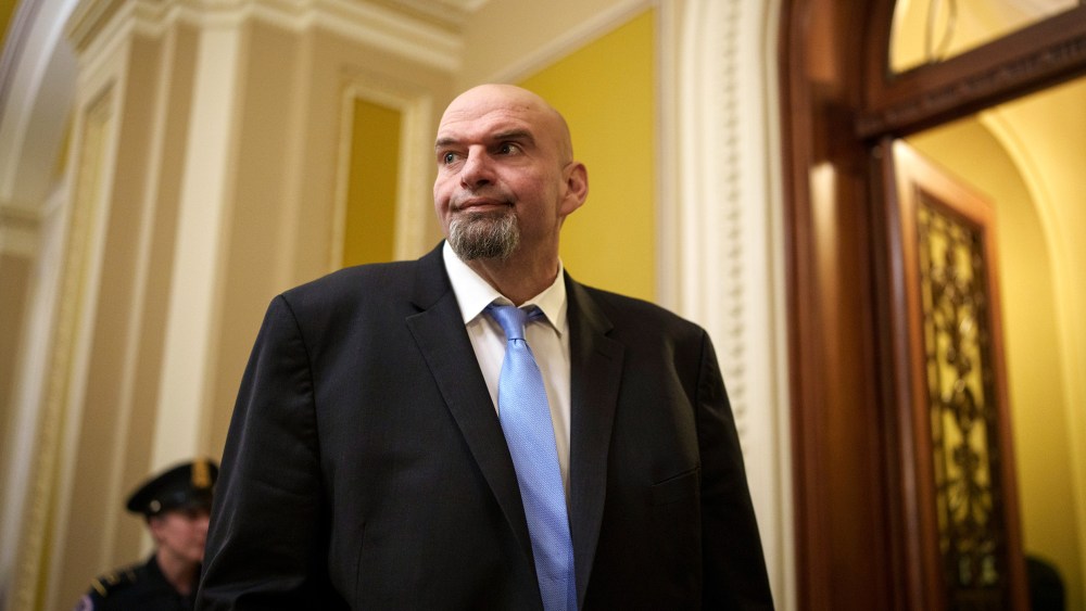 Image: Sen.-elect John Fetterman (D-PA) heads to a lunch meeting with Senate Democrats at the Capitol in Washington on Nov. 15, 2022.