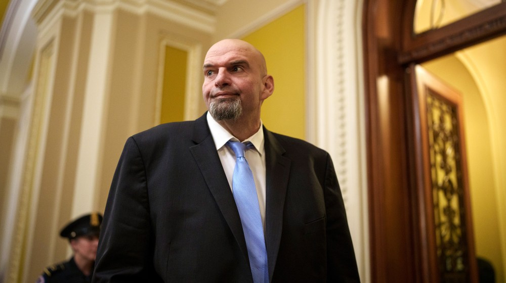 Image: Sen.-elect John Fetterman (D-PA) heads to a lunch meeting with Senate Democrats at the Capitol in Washington on Nov. 15, 2022.