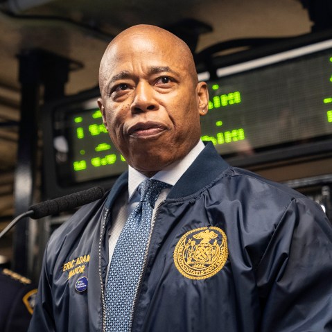 New York Mayor Eric Adams speaks at the 116th St. subway station in 2022.