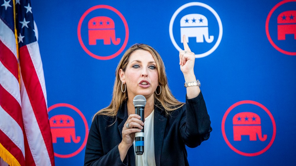 Republican National Committee Chairman Ronna McDaniel speaks during a rally ahead of the November elections in Newport Beach, Calif., on Sept. 26, 2022.