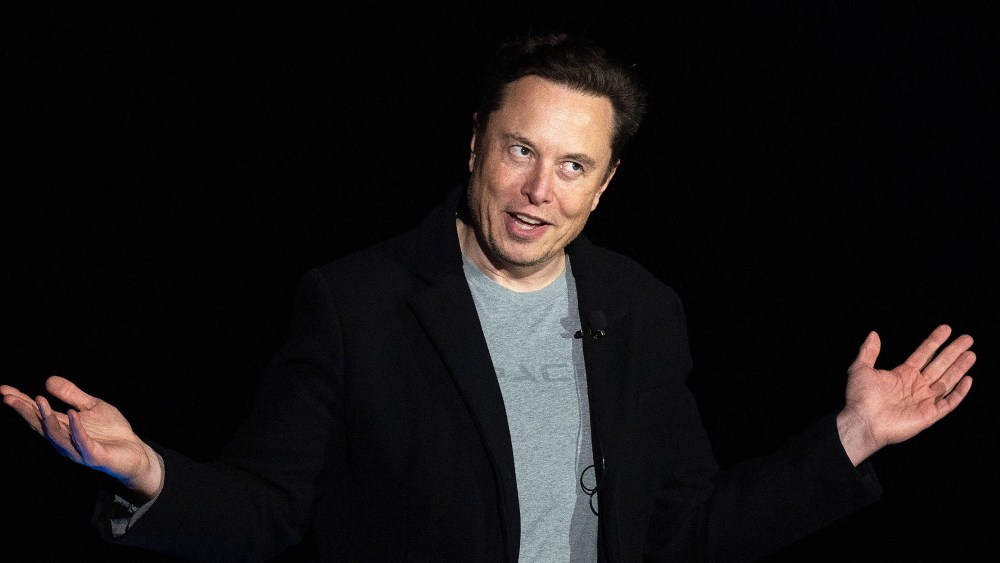 Image:Elon Musk speaks during a press conference at SpaceX's Starbase facility near Boca Chica Village in South Texas.