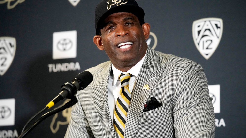 Image: Deion Sanders is introduced as the new head football coach at the University of Colorado on Dec. 4, 2022, in Boulder.
