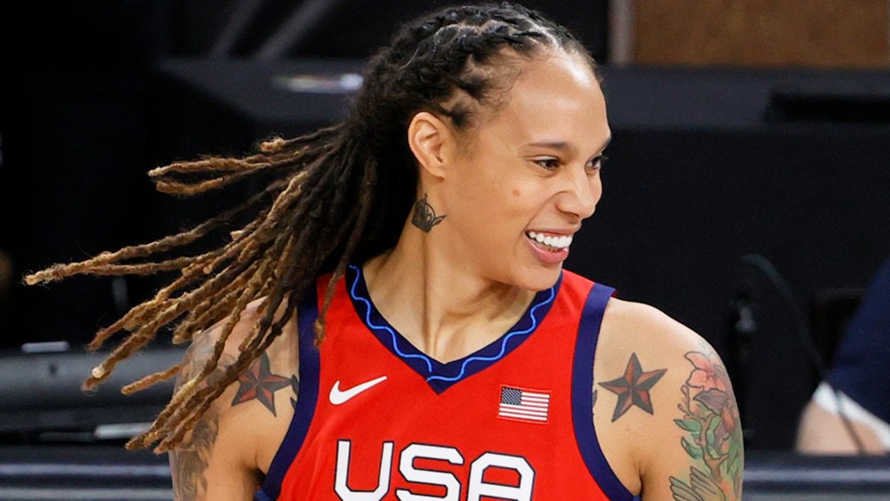 Image: Brittney Griner wearing a jersey that reads,"USA"