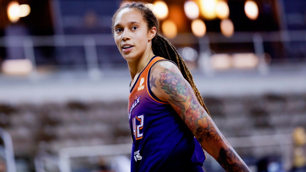 Brittney Griner during a game against the Indiana Fever at Indiana Farmers Coliseum on Sept. 6, 2021 in Indianapolis, Ind.