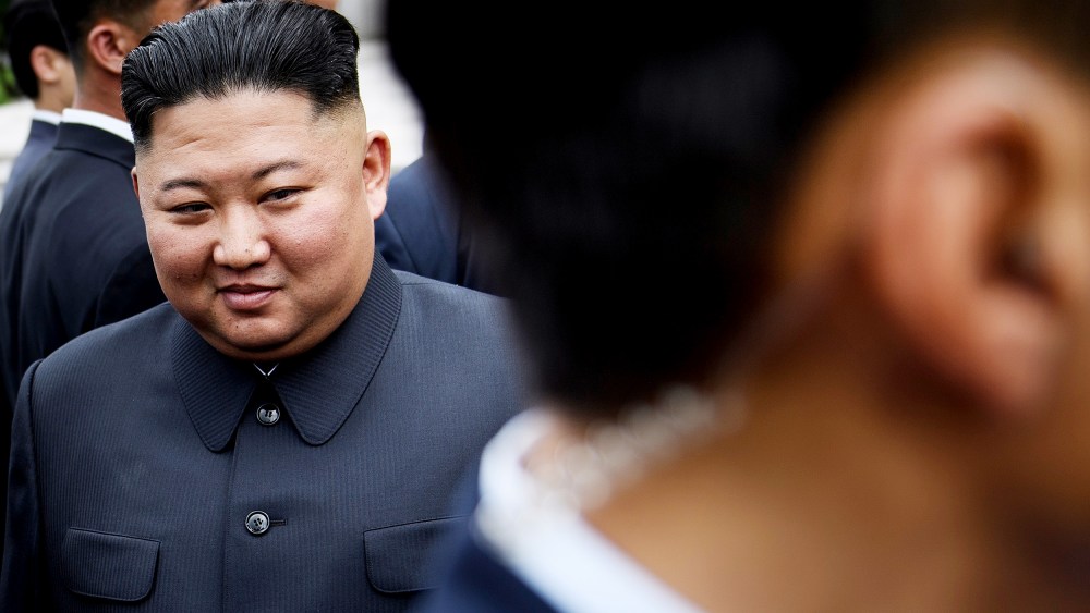North Korea's leader Kim Jong-un walks to a meeting with former President Donald Trump in the Demilitarized Zone (DMZ) on June 30, 2019, in Panmunjom, Korea.