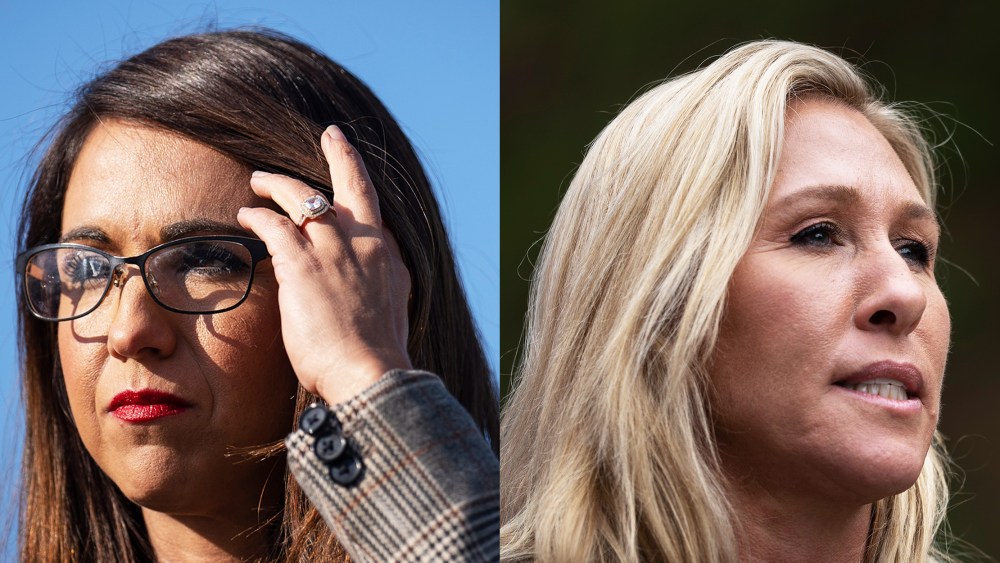 Photo diptych: Lauren Boebert and Marjorie Taylor Greene