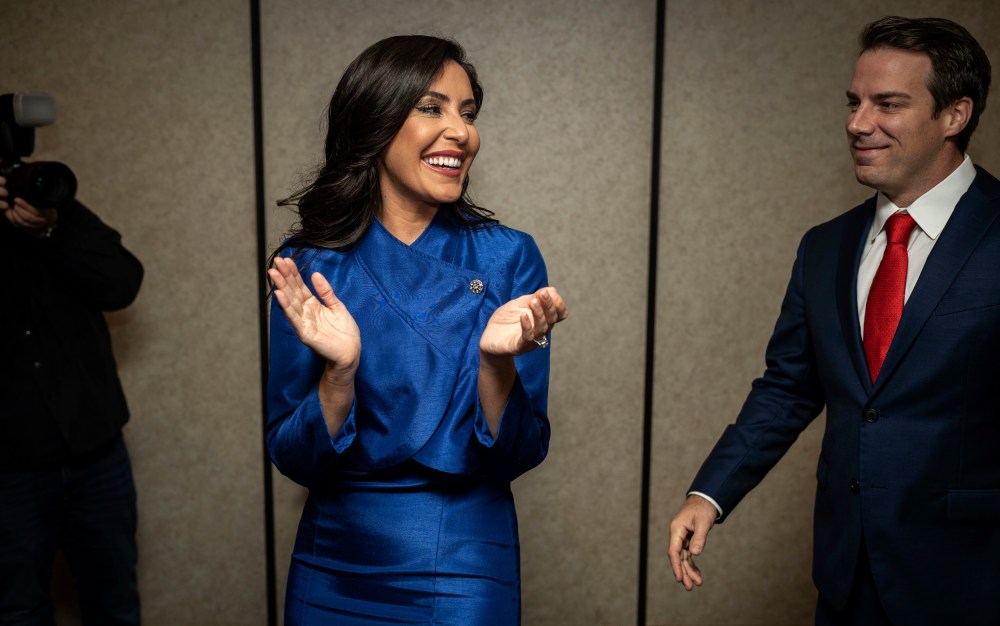 IMage: Anna Paulina Luna, the Republican candidate in Florida's 13th Congressional District, arrives with her husband to her election night party in St. Petersburg on Nov. 8, 2022.