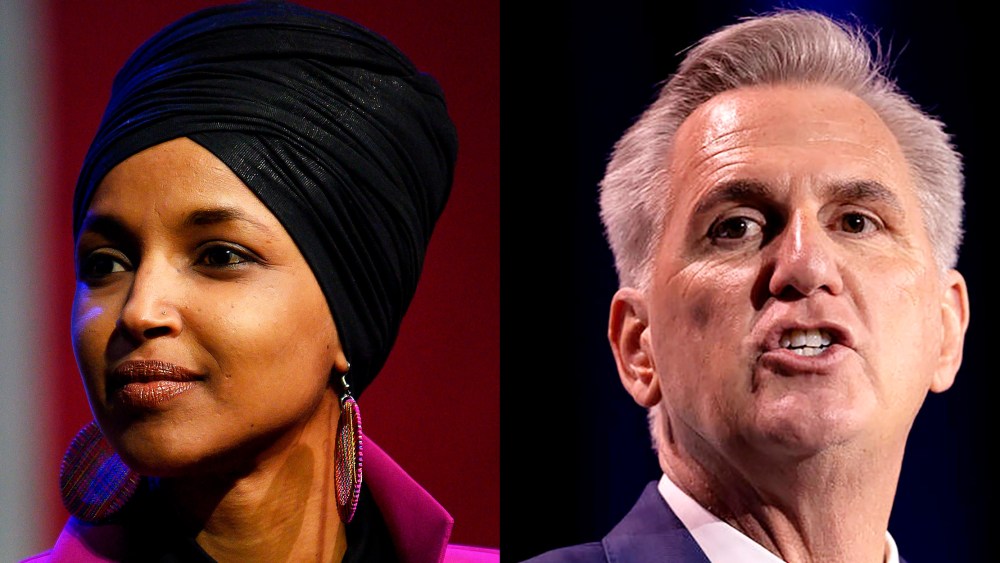 Photo diptych: Ilhan Omar and Kevin McCarthy