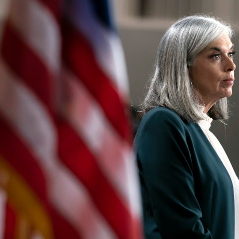 Katherine Clark during a news conference in Washington