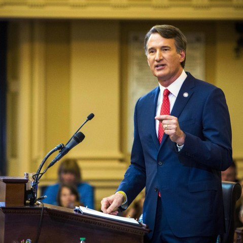 Virginia Gov. Glenn Youngkin delivers his State of the Commonwealth address to a joint session of the Virginia legislature in the House chamber in Richmond, Va., Jan. 11, 2023. Amazon Web Services plans to invest $35 billion in new data centers in Virginia under a deal with the state, Youngkin announced Friday, Jan. 20, 2023.
