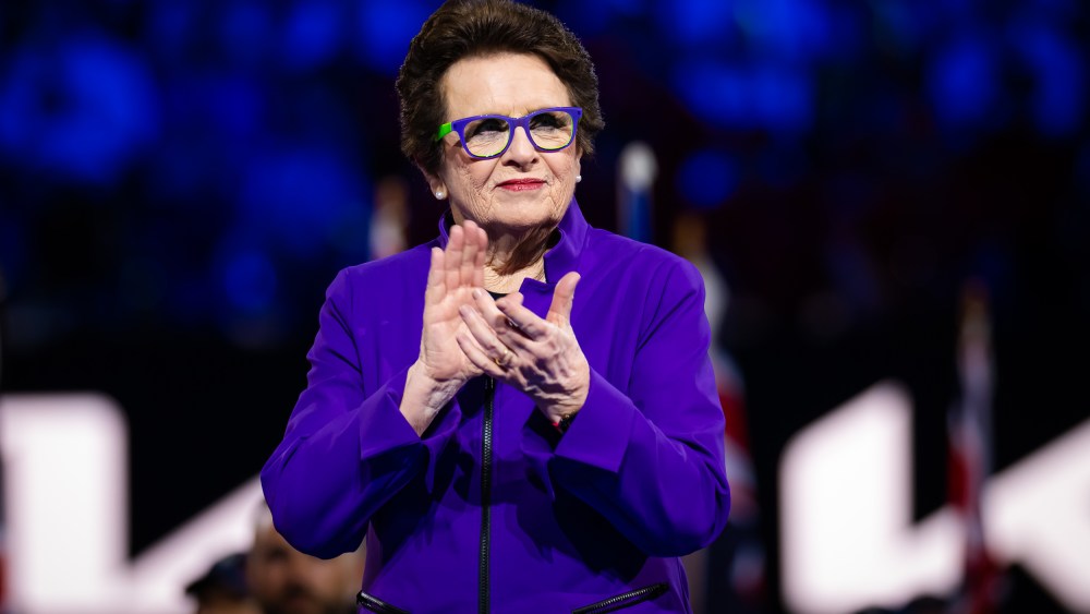 Billie Jean King at the trophy ceremony at Australian Open