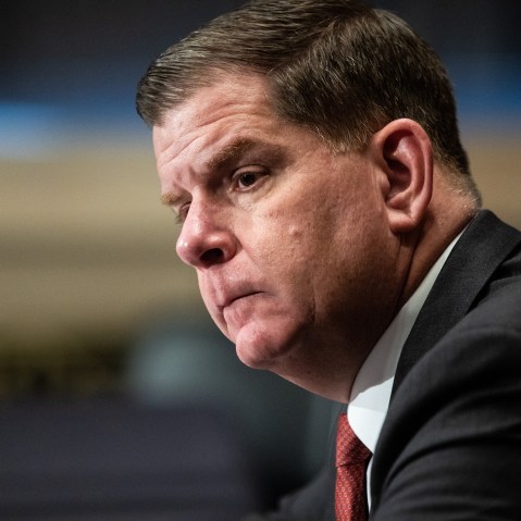 Marty Walsh during his confirmation hearing for Labor Secretary on Capitol Hill
