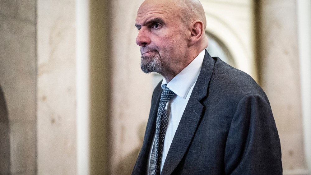 Sen. John Fetterman, D-Pa., is seen before President Joe Biden's State of the Union address in the U.S. Capitol on Feb. 7, 2023.