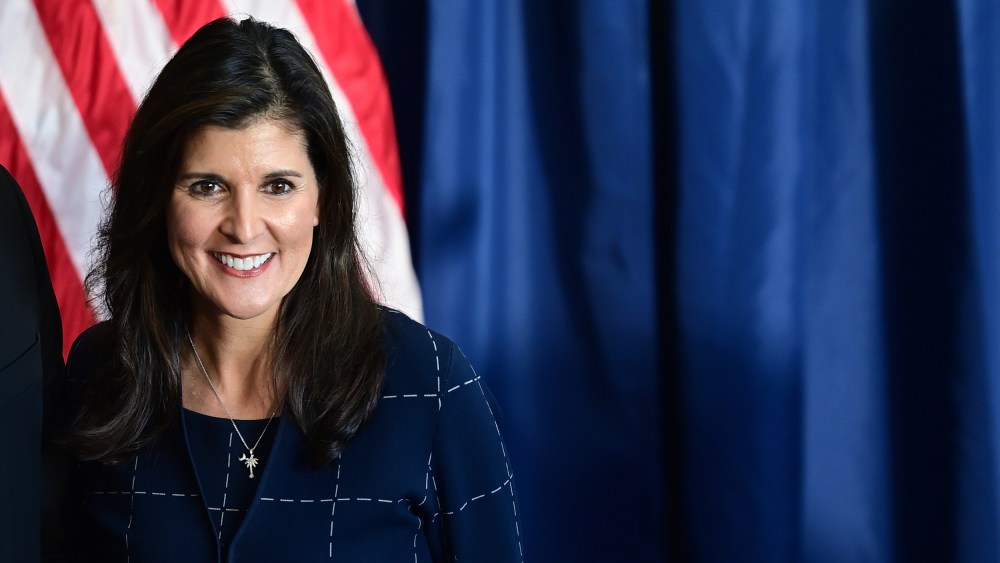 Nikki Haley greets supporters after an event with Mehmet Oz in Harrisburg, Pa.