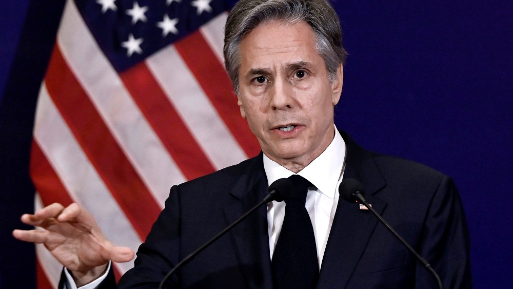 U.S. Secretary of State Antony Blinken speaks during a press conference on the sidelines of the G20 foreign ministers meeting, Thursday, March 2, 2023, in New Delhi. (Olivier Douliery/Pool via AP)