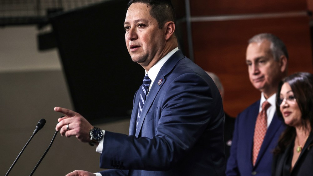 Image: Rep. Tony Gonzales, R-Texas, speaks during a news conference at the U.S. Capitol on Feb. 1, 2023.