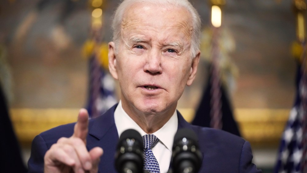 President Joe Biden speaks in the Roosevelt Room of the White House