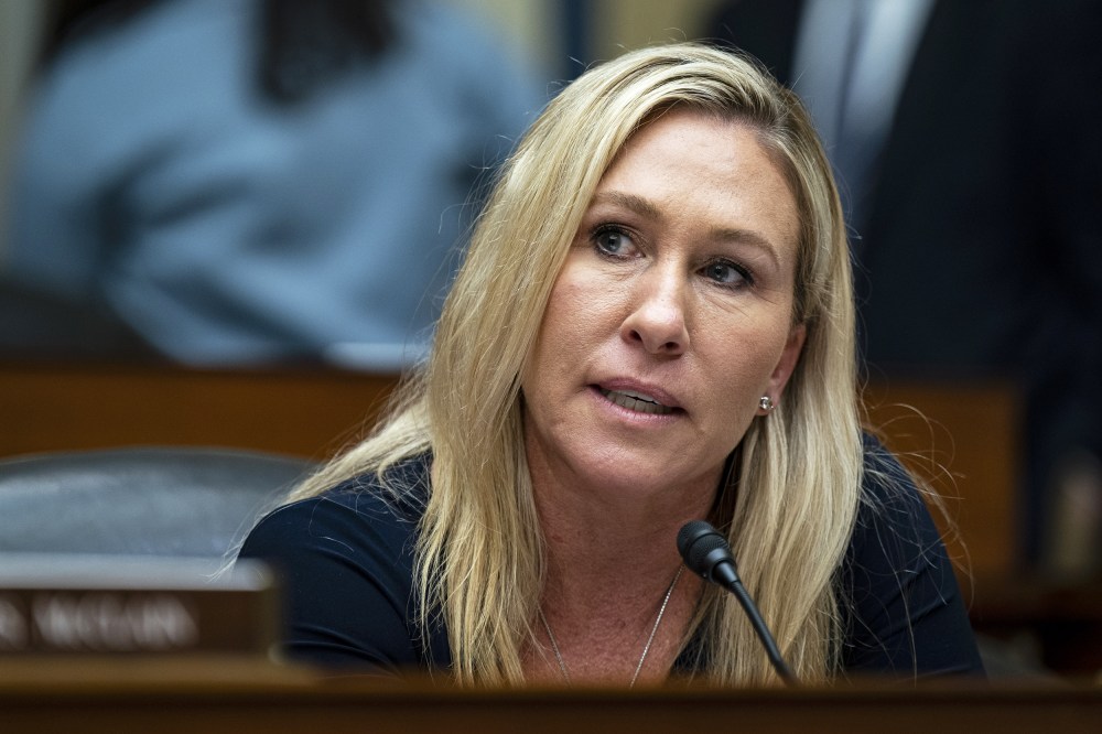 Rep. Marjorie Taylor Greene, R-Ga., speaks during a House Oversight and Accountability Committee on Capitol Hill on Jan. 31, 2023.