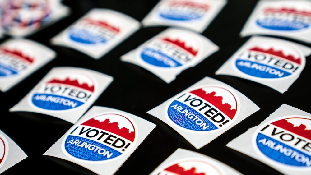 Voting stickers at a polling location on Nov. 8, 2022 in Arlington, Va.