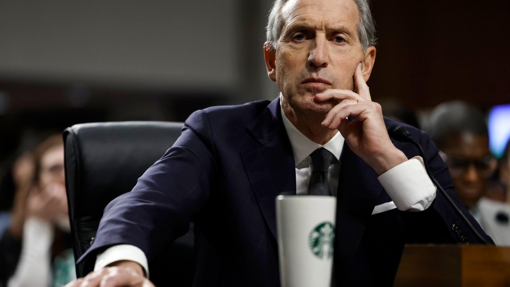 Former Starbucks CEO Howard Schultz testifies before the Senate Health, Education, Labor, and Pensions Committee on March 29, 2023.