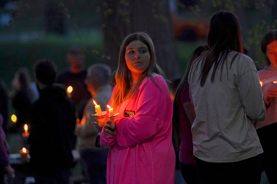 Friends and family attend a candlelight vigil for Kaylin Gillis at Fort Hardy Park in Schuylerville, N.Y., on April 20, 2023. Gillis died when a homeowner fired into the car she was traveling in. 