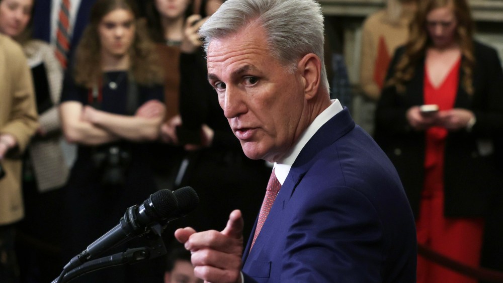 Speaker of the House Rep. Kevin McCarthy addresses members of the press at the Capitol