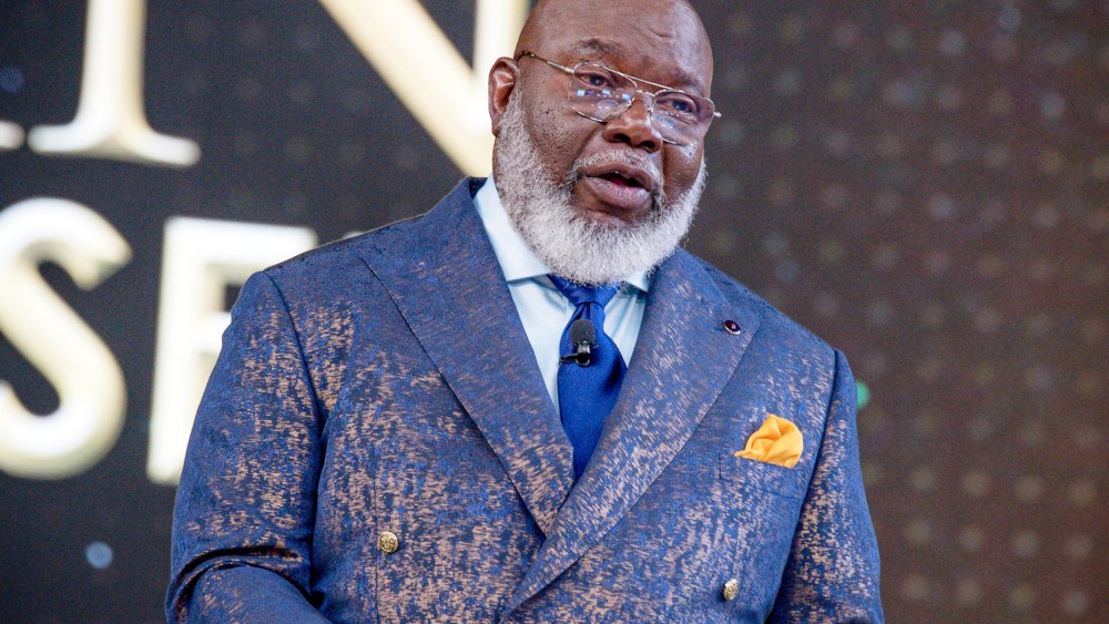 ATLANTA, GEORGIA - SEPTEMBER 22: Bishop T.D. Jakes speaks onstage during the grand finale Woman Thou Art Loosed! Homecoming at Georgia World Congress Center on September 22, 2022 in Atlanta, Georgia.