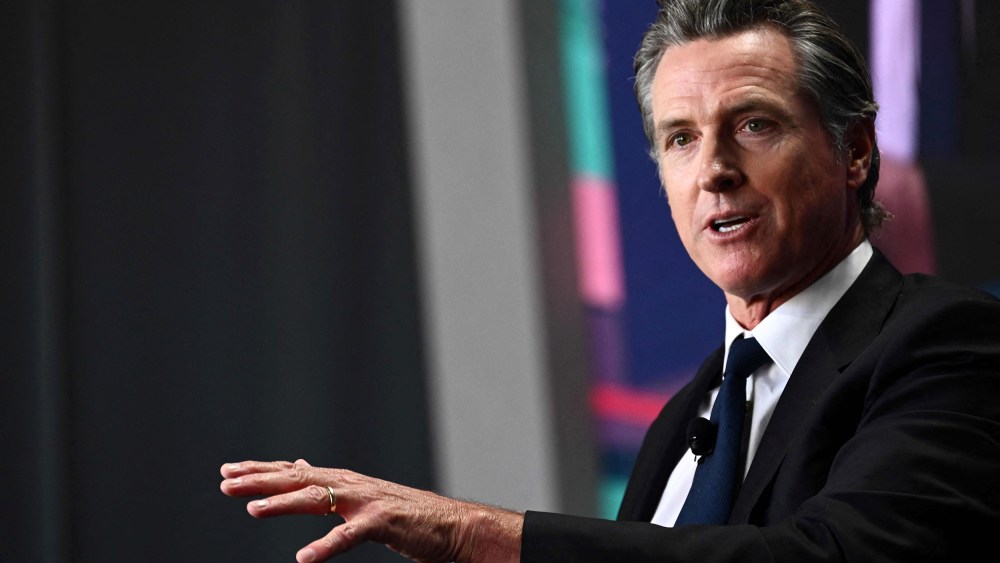 California Governor Gavin Newsom speaks during the Milken Institute Global Conference in Beverly Hills, California on May 2, 2023.