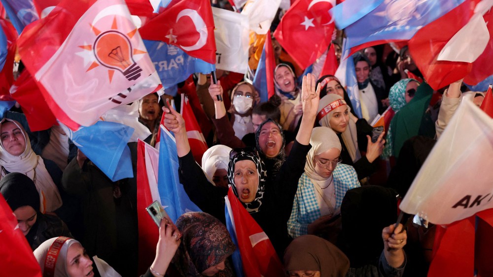 Supporters of Turkish President Recep Tayyip Erdoğan wait for general election results in Ankara, on May 14, 2023.