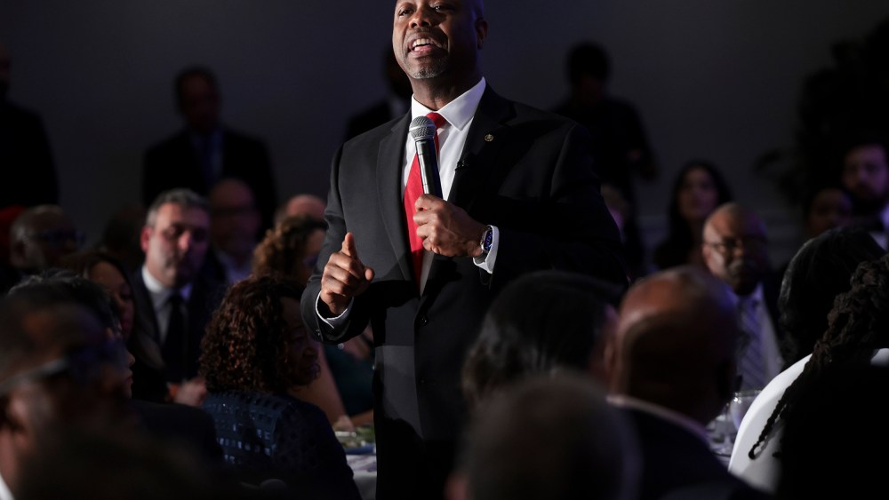 Sen. Tim Scott, R-S.C., in Charleston, S.C., on Feb. 16, 2023.