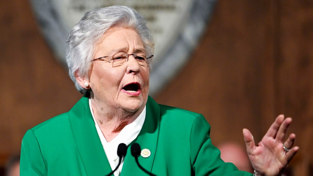 FILE - Alabama Gov. Kay Ivey delivers her State of the State address, Tuesday, March 7, 2023, in Montgomery, Ala. Alabama Gov. Kay Ivey on Friday, April 21, 2023 announced she replaced her director of early childhood education over the use of a teacher training book, written by a nationally recognized education group, that the Republican governor denounced as teaching “woke concepts" because of language about inclusion and structural racism.(AP Photo/Julie Bennett, File)