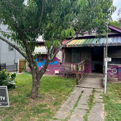 This house in Atlanta's Edgewood neighborhood is where police arrested three key organizers who have been aiding protesters against the city's proposed public safety training center on May 31, 2023. The three are officers of the group that runs the Atlanta Solidarity Fund, which has bailed out people arrested during protests against the project, which opponents derisively call "Cop City."