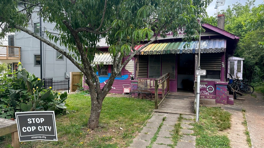 This house in Atlanta's Edgewood neighborhood is where police arrested three key organizers who have been aiding protesters against the city's proposed public safety training center on May 31, 2023. The three are officers of the group that runs the Atlanta Solidarity Fund, which has bailed out people arrested during protests against the project, which opponents derisively call "Cop City."