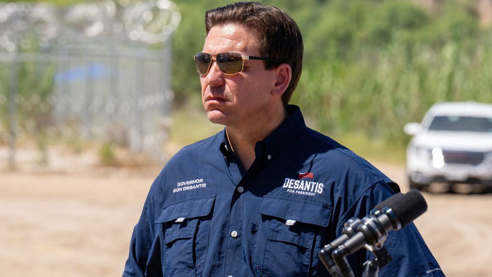 Florida Gov. Ron DeSantis during a news conference near the Rio Grande River in Eagle Pass, Texas, on June 26, 2023.