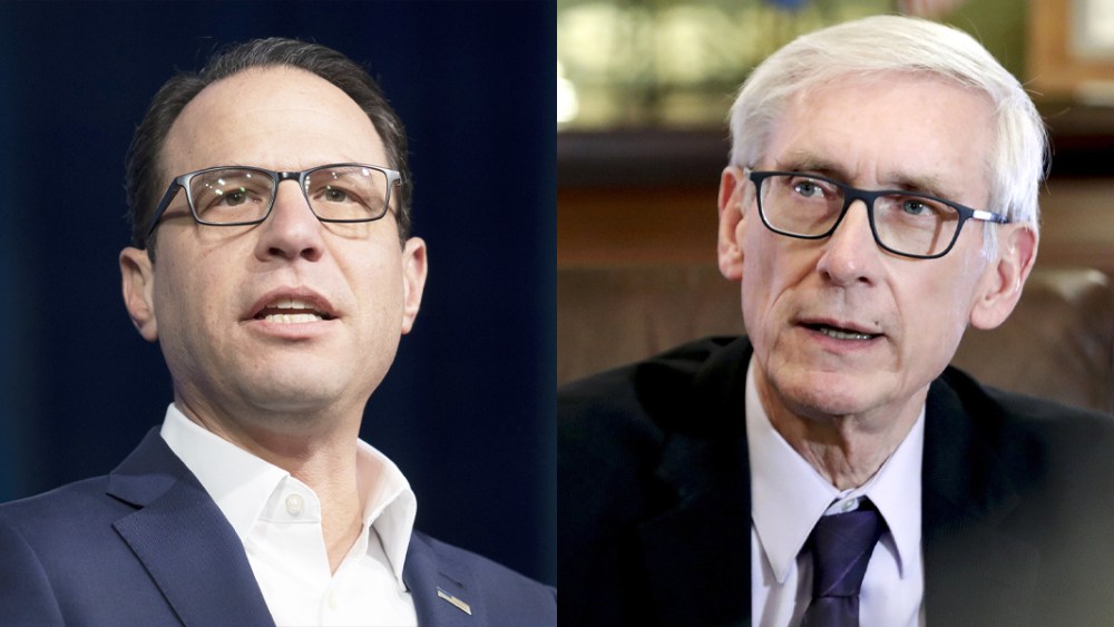 Pennsylvania Gov. Josh Shapiro, Wisconsin Gov. Tony Evers.