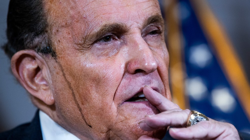 Rudy Giuliani at a news conference at the Republican National Committee on lawsuits regarding the outcome of the 2020 presidential election in 2020.