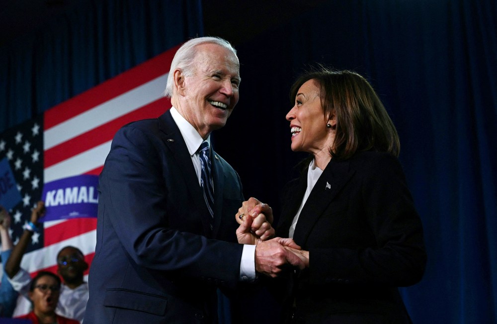 Joe Biden and Kamala Harris at the Democratic National Committee Winter meeting in Philadelphia, on Feb. 3, 2023.