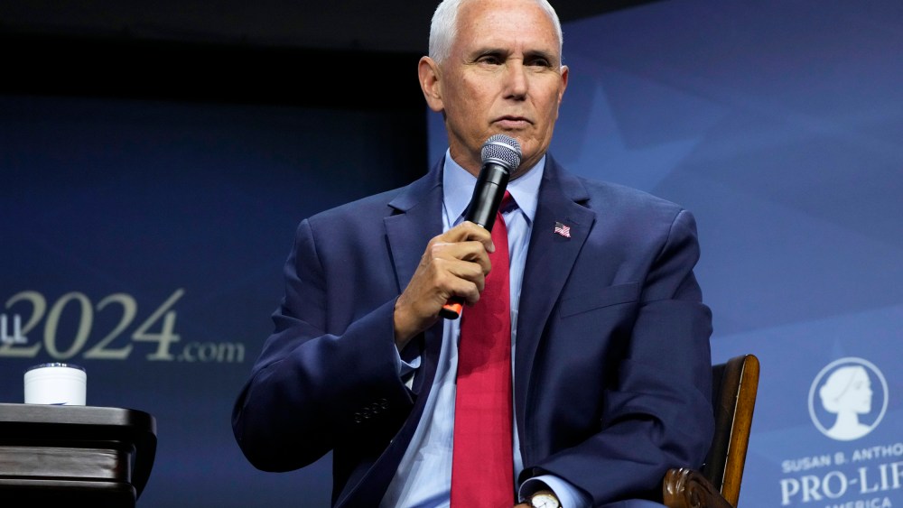 Former Vice President Mike Pence speaks during the Family Leadership Summit in Des Moines, Iowa