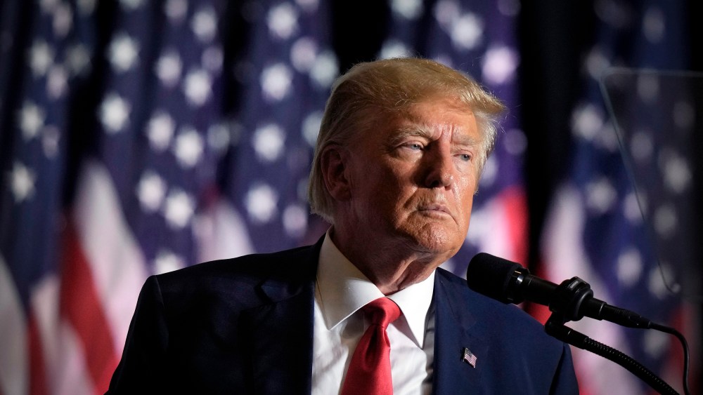 Former President Donald Trump speaks at a rally on July 7, 2023, in Council Bluffs, Iowa.