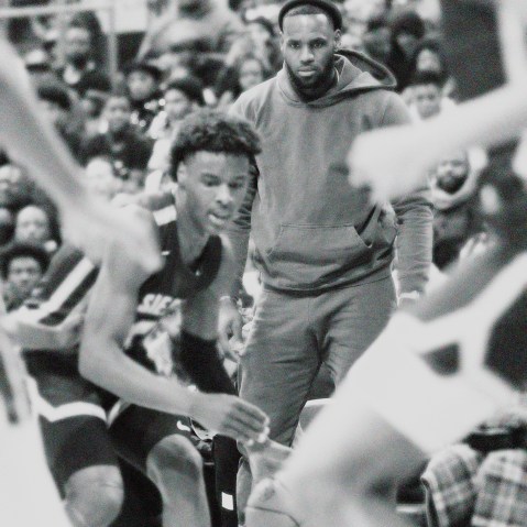 Image: LeBron James watches his son, Bronny, play with Sierra Canyon High School in 2019 in Ohio.